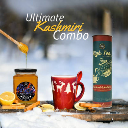 Ultimate Kashmiri Combo - Organic & Natural Apple Honey + Best Kashmiri Kahwa Chai